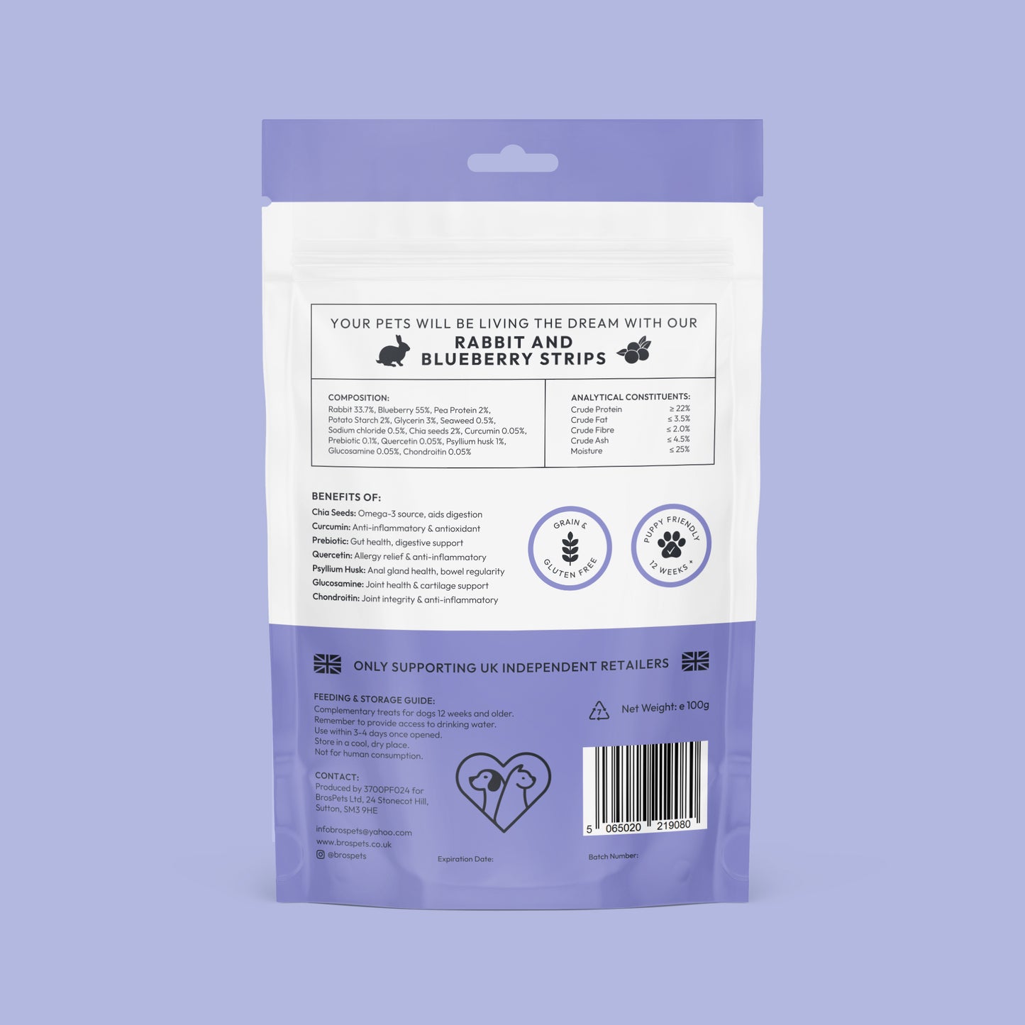 Bros Pets Rabbit and Blueberry Strips 100g