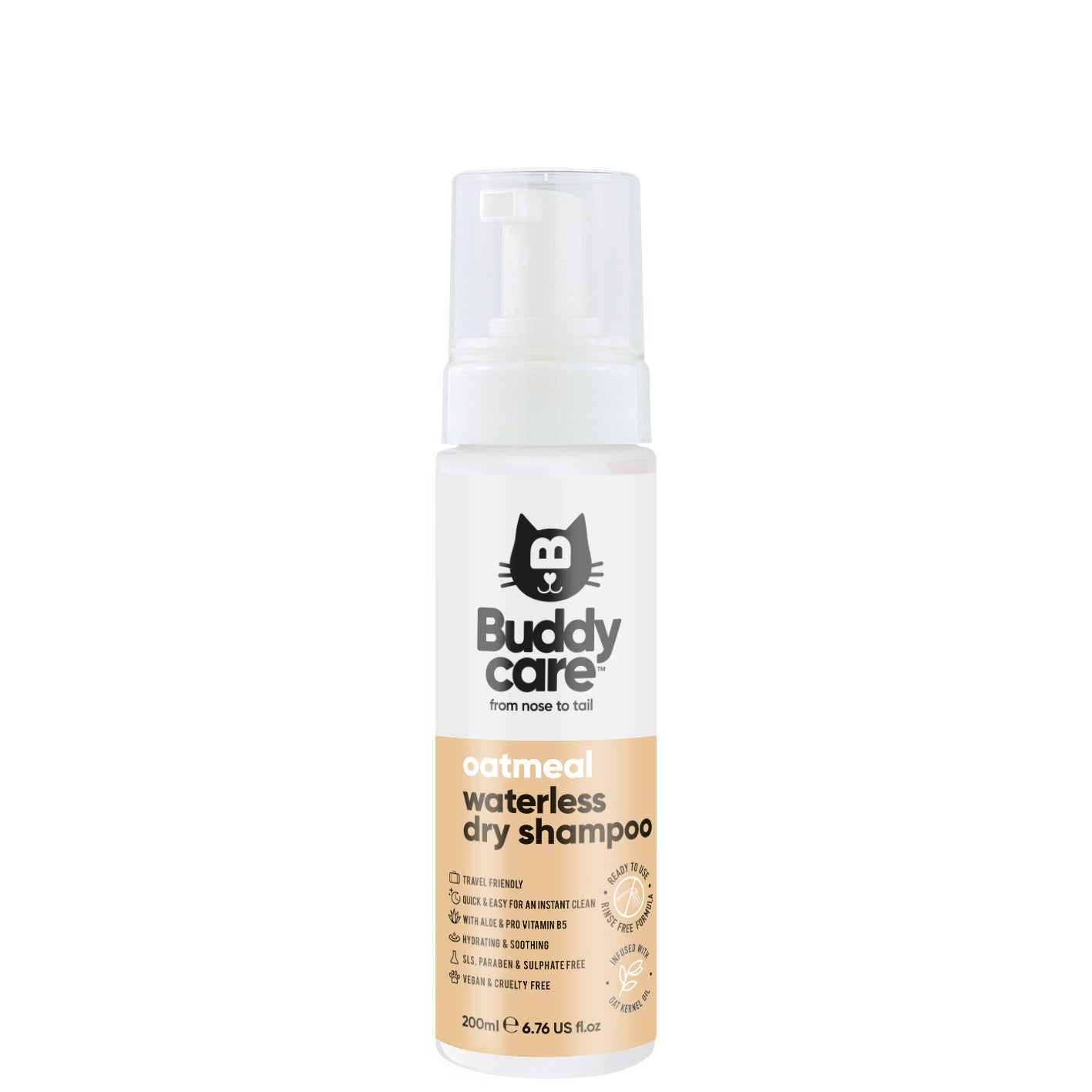 Buddycare Waterless Dry Cat Shampoo Oatmeal 200ml