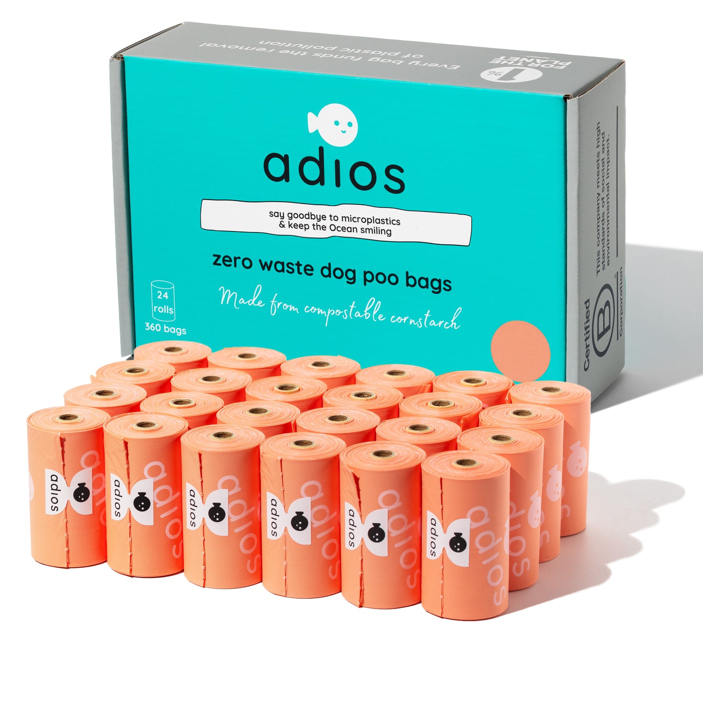 Adios Poo Bags PINK Bulk box of 24 rolls